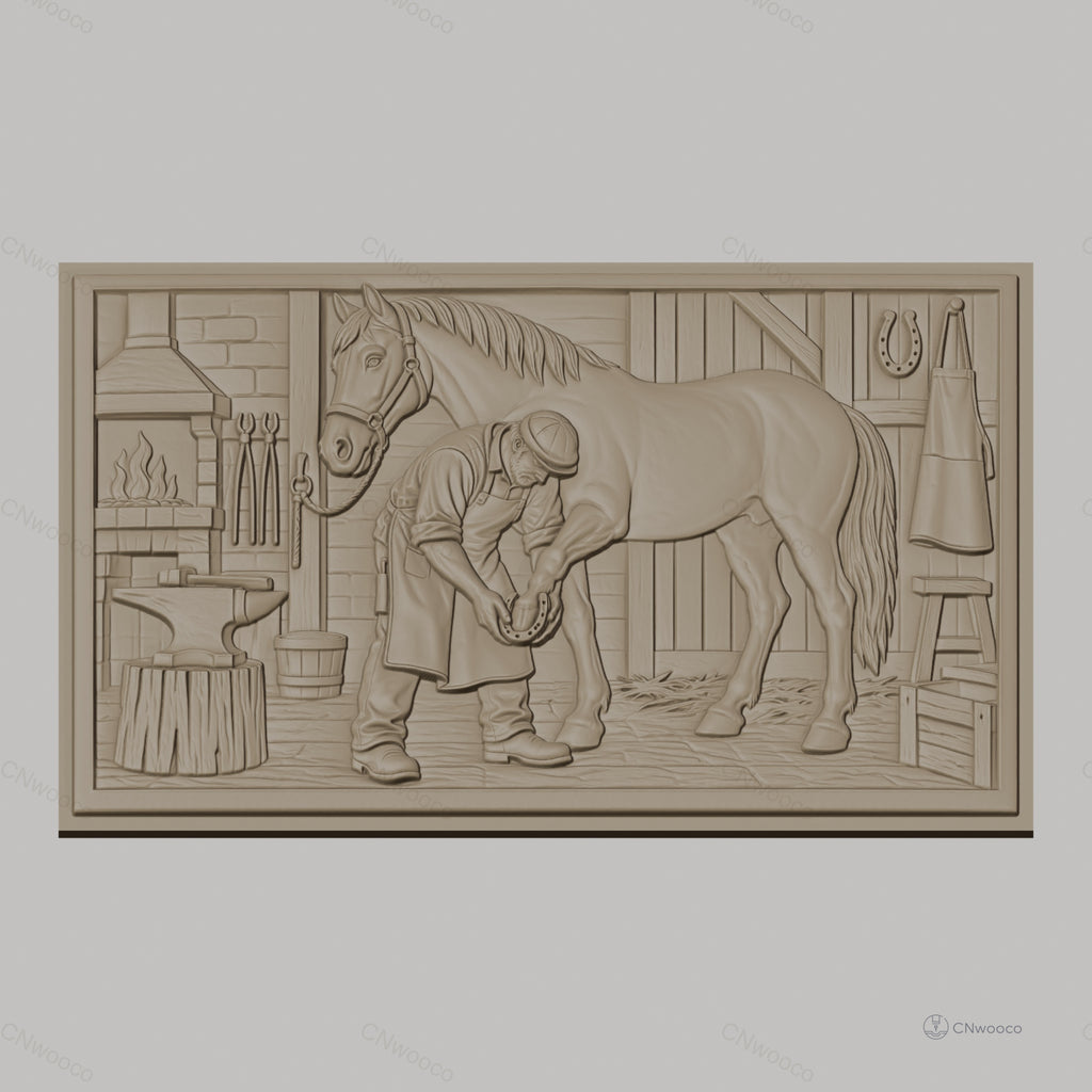 Fichier CNC & impression 3D maréchal-ferrant, cheval, atelier, étrier, enclume, haute qualité relief STL