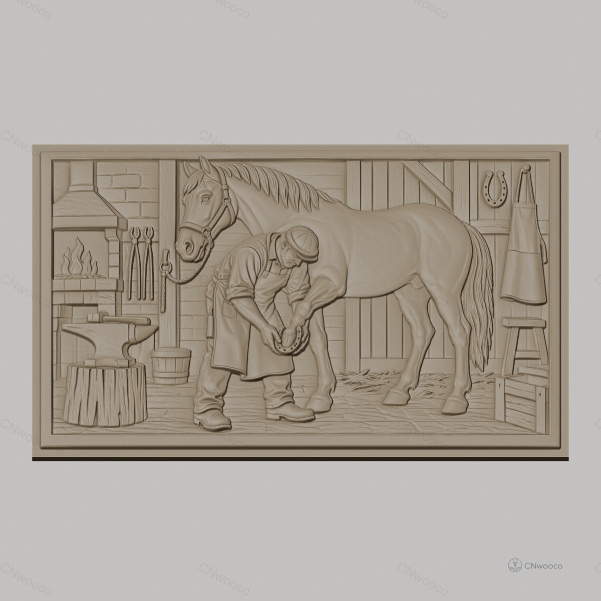 Fichier CNC & impression 3D maréchal-ferrant, cheval, atelier, étrier, enclume, haute qualité relief STL