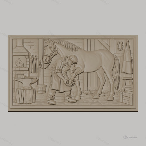 Fichier CNC & impression 3D maréchal-ferrant, cheval, atelier, étrier, enclume, haute qualité relief STL