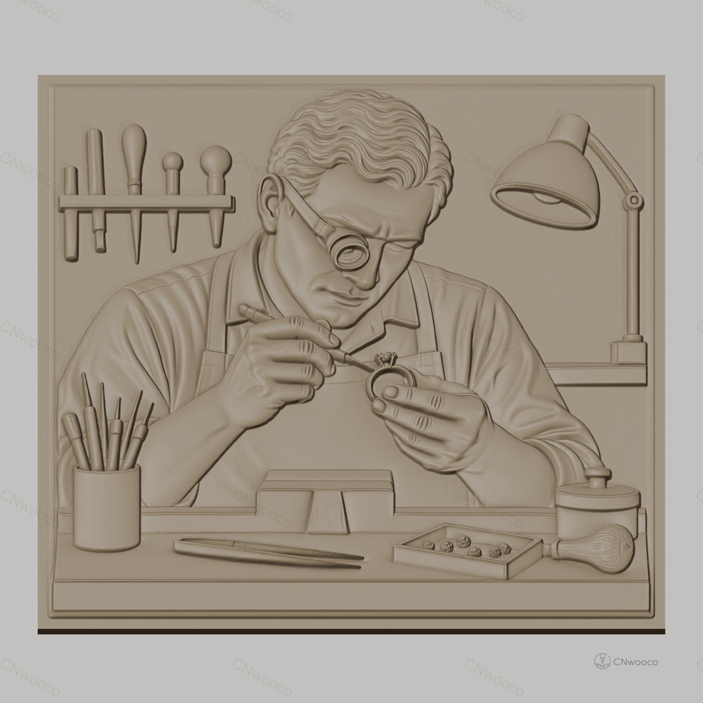 Fichier CNC & impression 3D bijoutier à l'œuvre, outils de précision, haute qualité relief STL