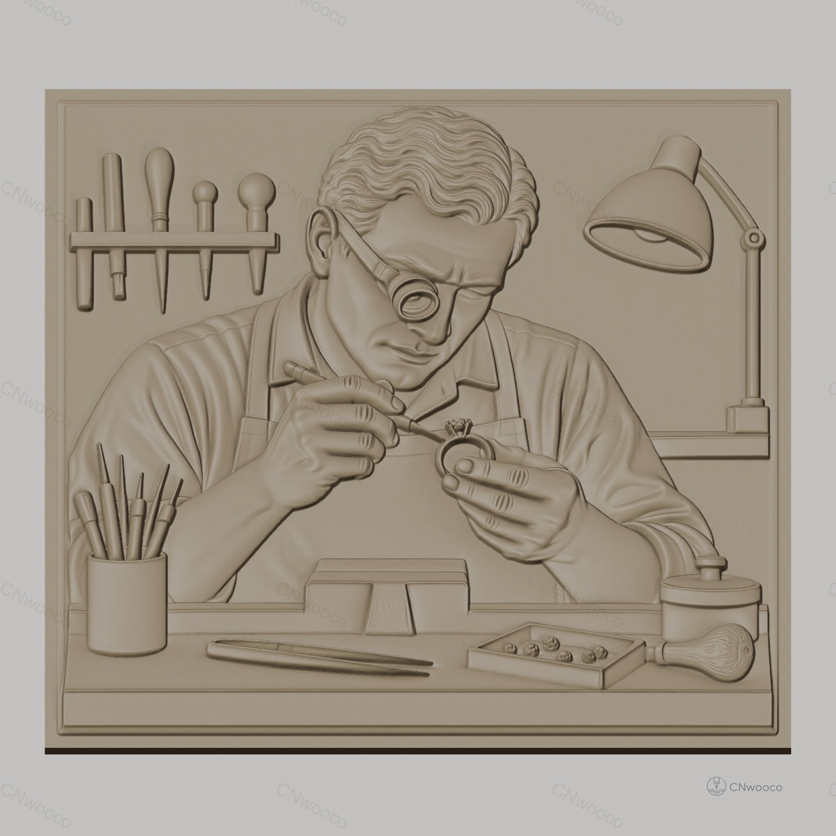 Fichier CNC & impression 3D bijoutier à l'œuvre, outils de précision, haute qualité relief STL