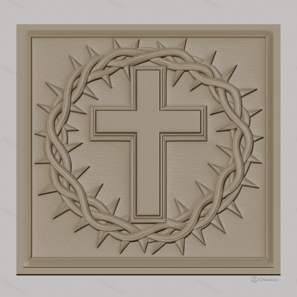 Fichier CNC & impression 3D Croix chrétienne, couronne d'épines, haute qualité relief STL