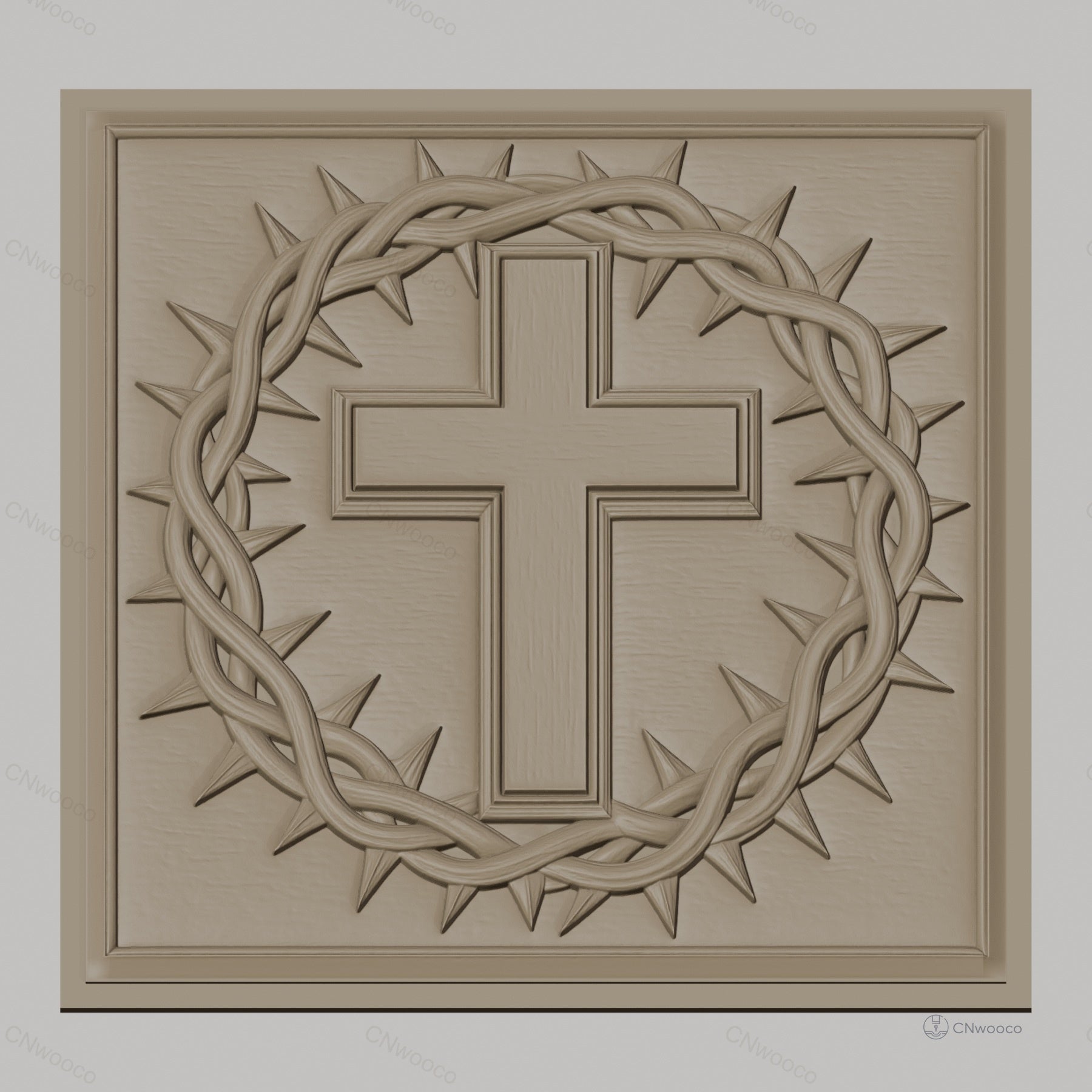 Fichier CNC & impression 3D Croix chrétienne, couronne d'épines, haute qualité relief STL