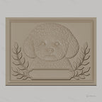 Fichier CNC & impression 3D chien caniche, relief avec feuilles décoratives, haute qualité relief STL