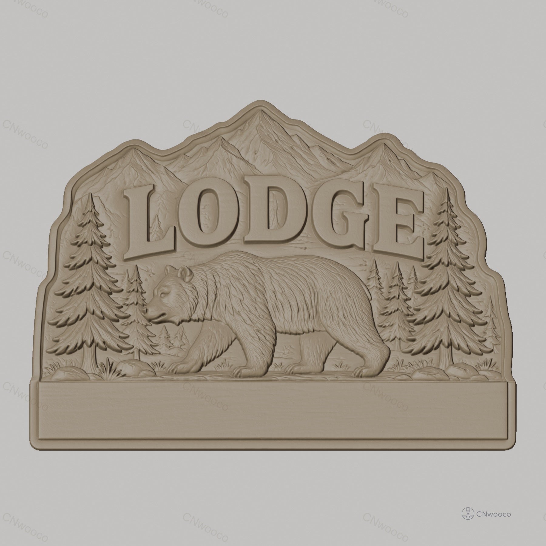 Fichier CNC porte-clés mural enseigne Lodge ours montagne nature, STL très haute qualité