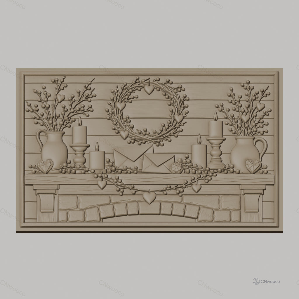 Fichier CNC & impression 3D décoration cheminée avec couronne et bougies, haute qualité relief STL