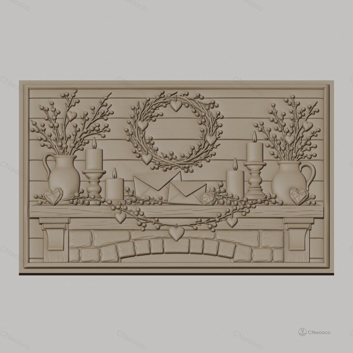 Fichier CNC & impression 3D décoration cheminée avec couronne et bougies, haute qualité relief STL