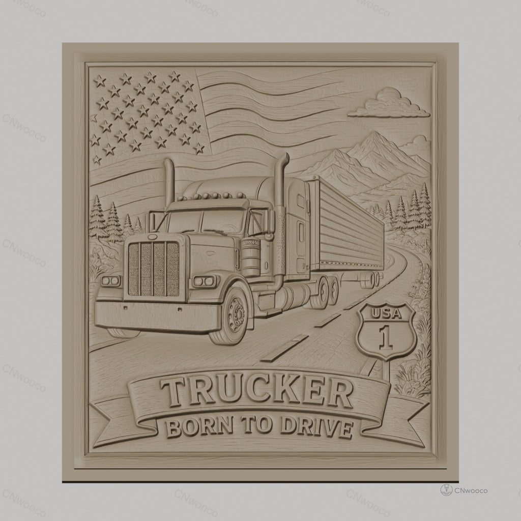 Fichier CNC & impression 3D camion routier, drapeau américain, montagne, route USA haute qualité relief STL