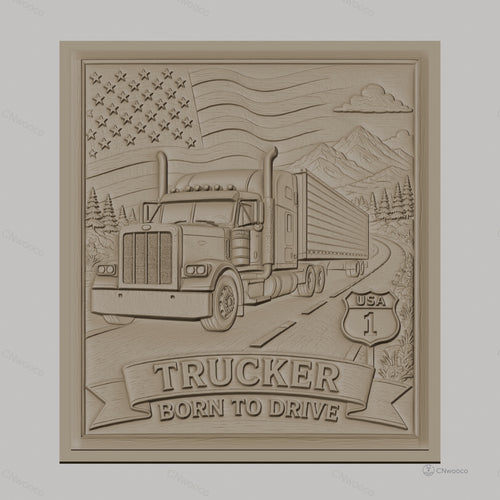 Fichier CNC & impression 3D camion routier, drapeau américain, montagne, route USA haute qualité relief STL