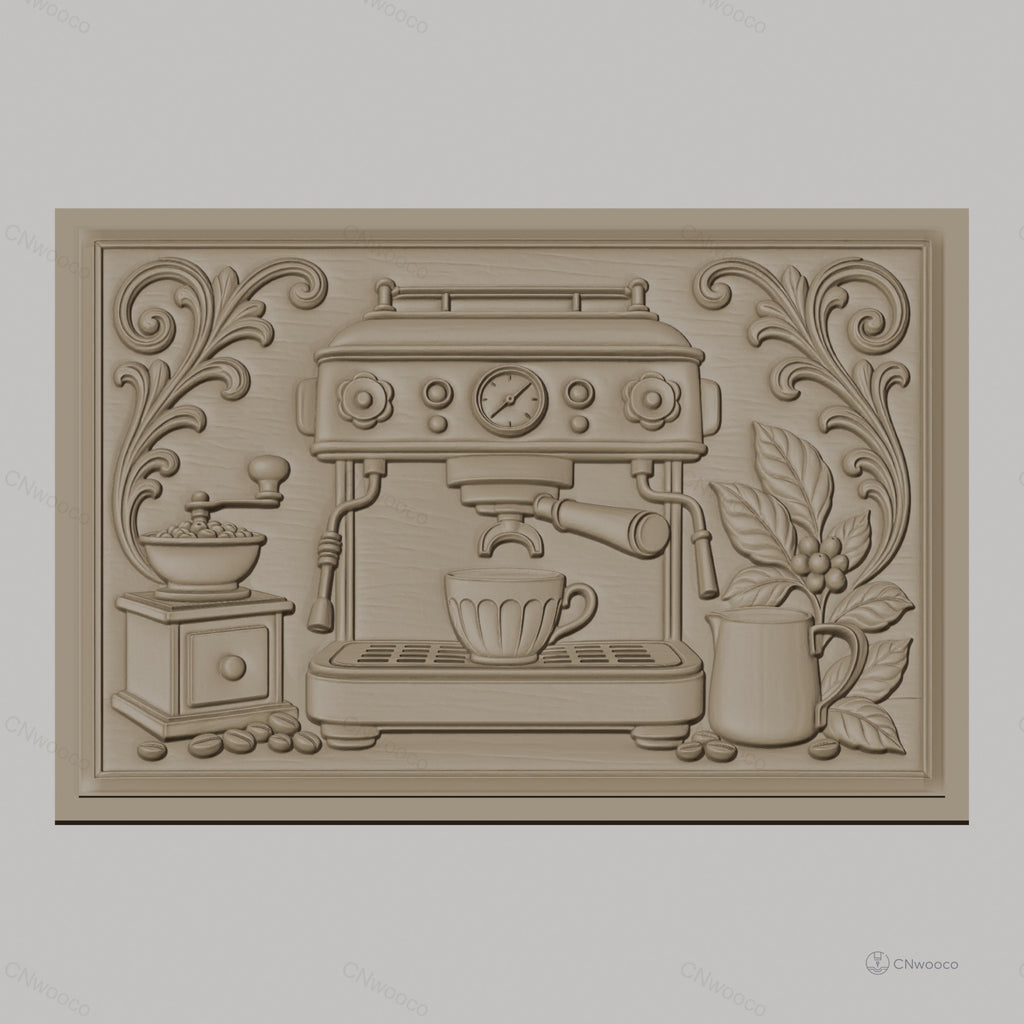 Fichier CNC & impression 3D machine à café, moulin, tasse, plante de café, haute qualité relief STL