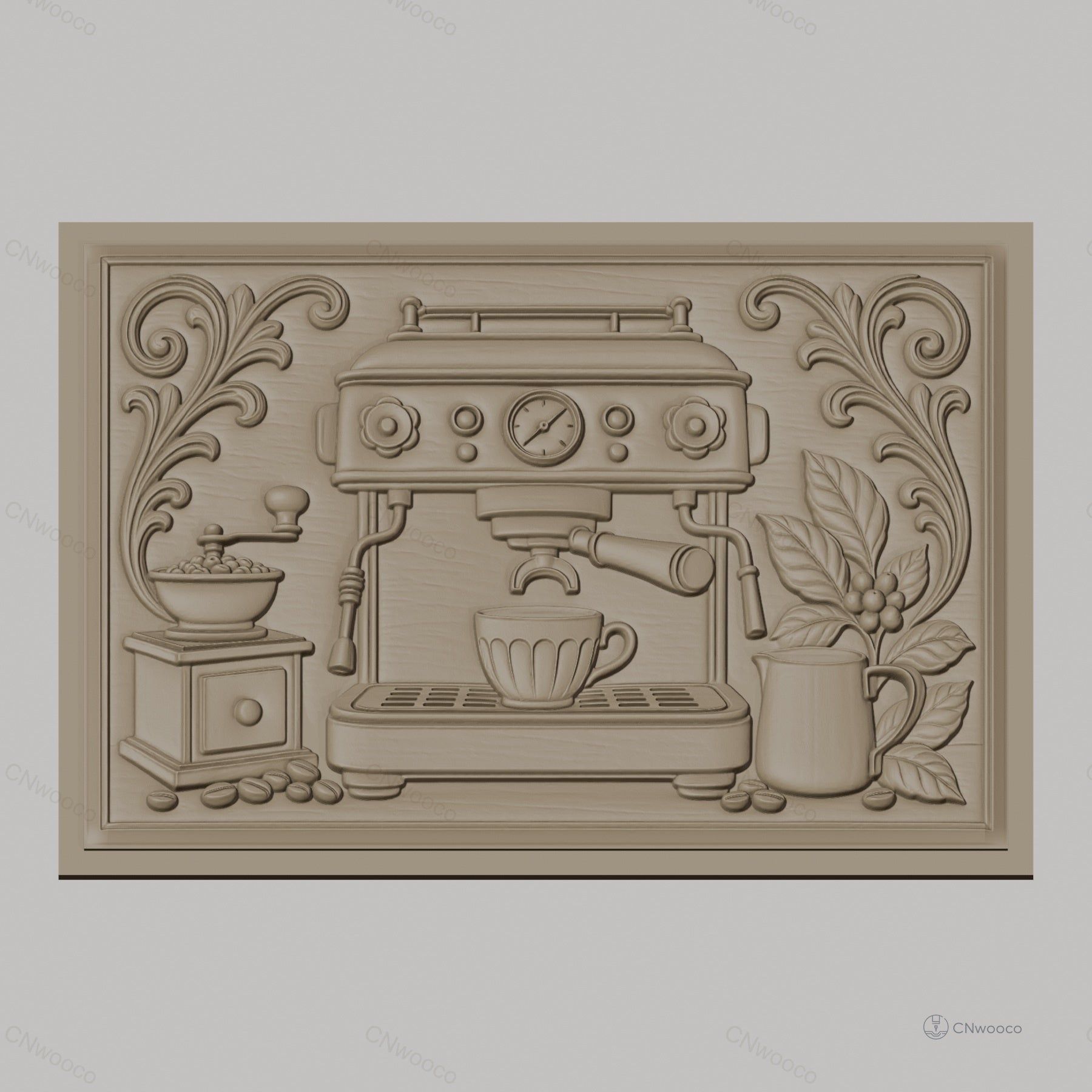 Fichier CNC & impression 3D machine à café, moulin, tasse, plante de café, haute qualité relief STL