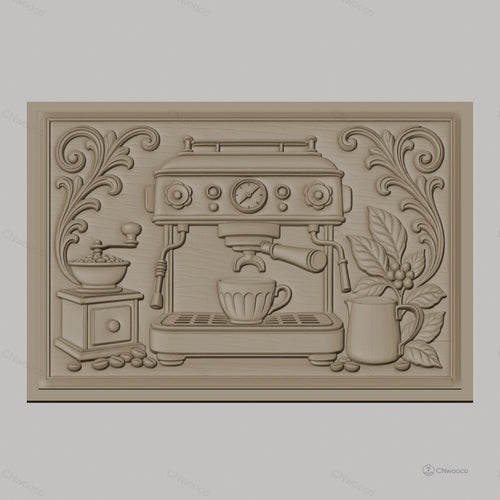 Fichier CNC & impression 3D machine à café, moulin, tasse, plante de café, haute qualité relief STL