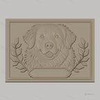 Fichier CNC & impression 3D chien Golden Retriever, visage détaillé avec feuillage, haute qualité relief STL