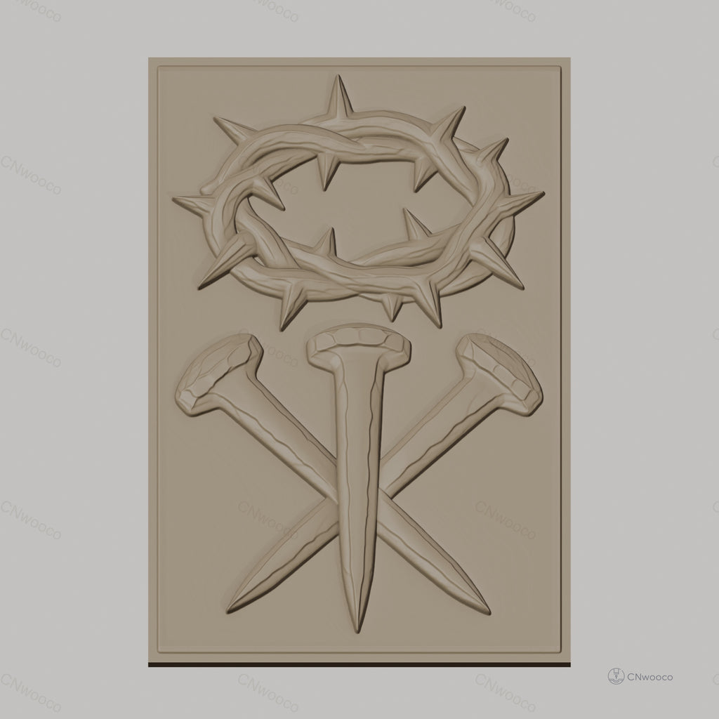 Fichier CNC & impression 3D Croix chrétienne, couronne d'épines et clous relief, haute qualité relief STL