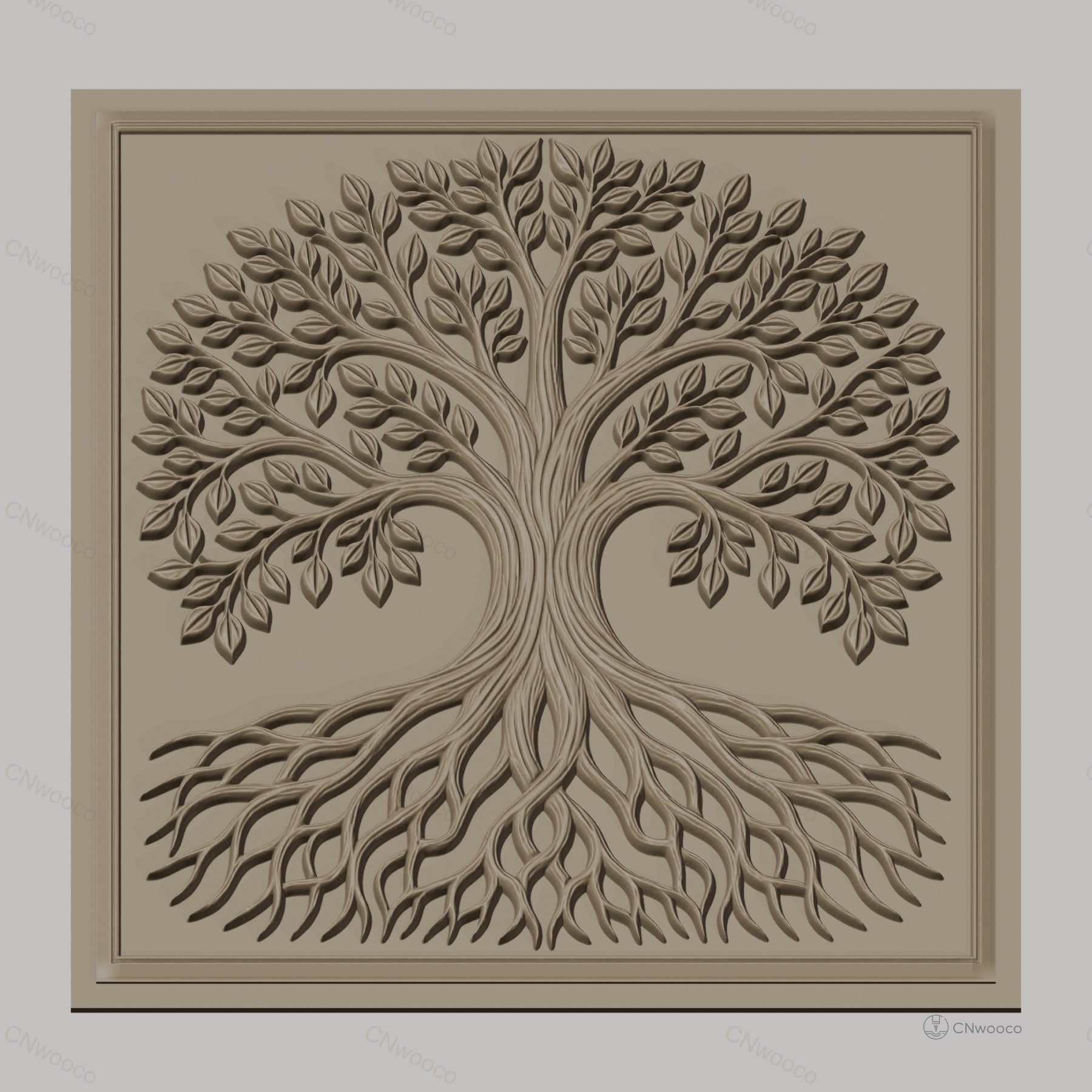 Fichier CNC & impression 3D arbre de vie avec feuilles et racines entrelacées haute qualité relief STL