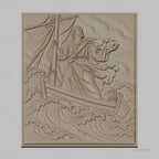 Fichier CNC & impression 3D Jésus marchant sur l'eau, bateau et vagues détaillés, haute qualité relief STL
