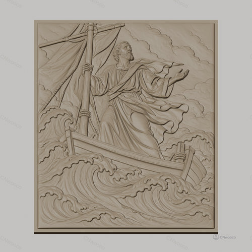 Fichier CNC & impression 3D Jésus marchant sur l'eau, bateau et vagues détaillés, haute qualité relief STL