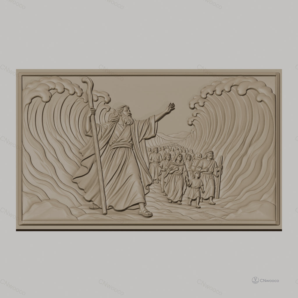 Fichier CNC & impression 3D Passage de la Mer Rouge, Moïse et peuple traversant, haute qualité relief STL