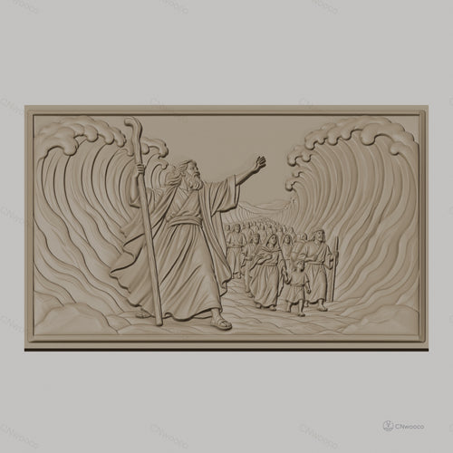 Fichier CNC & impression 3D Passage de la Mer Rouge, Moïse et peuple traversant, haute qualité relief STL
