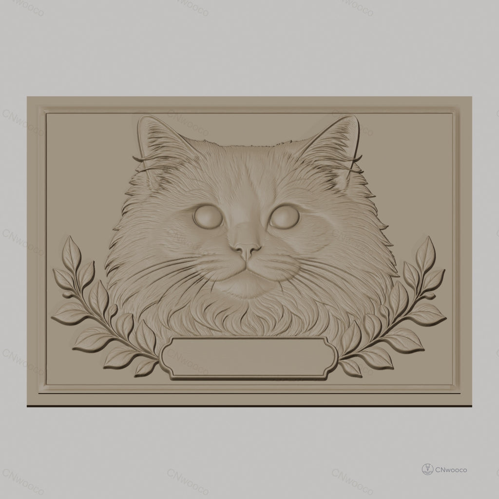 Fichier CNC & impression 3D chat long poil avec rameaux cadre haute qualité relief STL