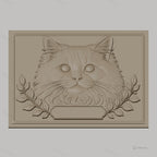 Fichier CNC & impression 3D chat long poil avec rameaux cadre haute qualité relief STL