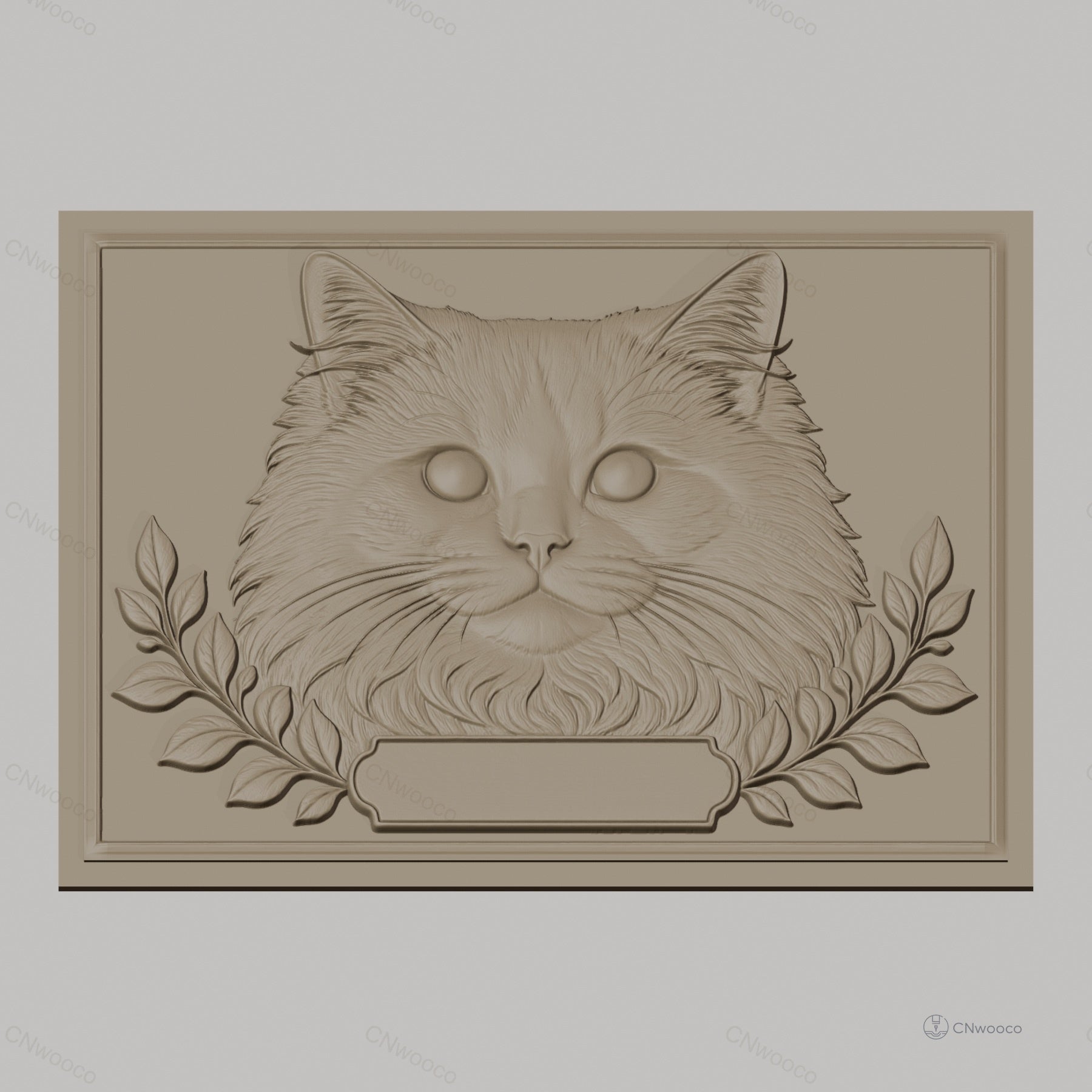 Fichier CNC & impression 3D chat long poil avec rameaux cadre haute qualité relief STL