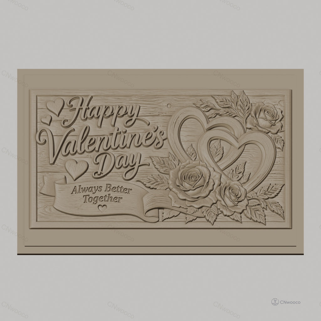 Fichier CNC & impression 3D Saint Valentin, roses, cœurs entrelacés, texte romantique, haute qualité relief STL