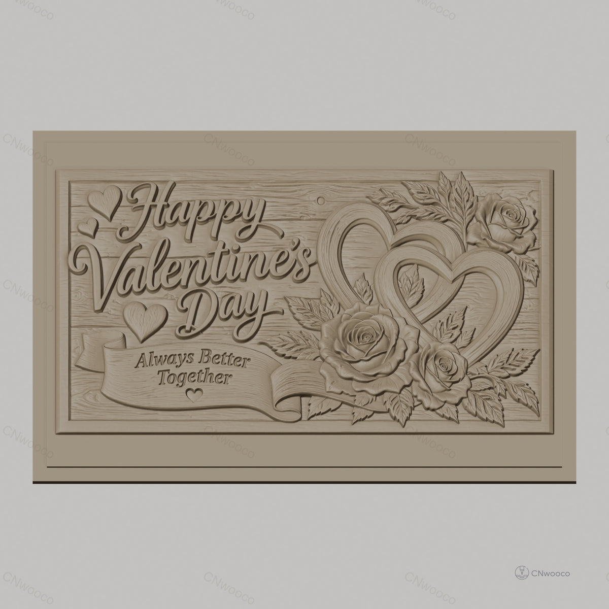 Fichier CNC & impression 3D Saint Valentin, roses, cœurs entrelacés, texte romantique, haute qualité relief STL