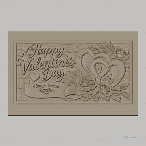 Fichier CNC & impression 3D Saint Valentin, roses, cœurs entrelacés, texte romantique, haute qualité relief STL