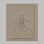 Fichier CNC & impression 3D homme en veste sur sommet de montagne, paysage de rochers et vallées, haute qualité relief STL