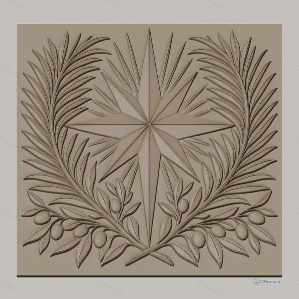 Fichier CNC & impression 3D étoile et branches d'olivier, décoration relief STL haute qualité relief STL