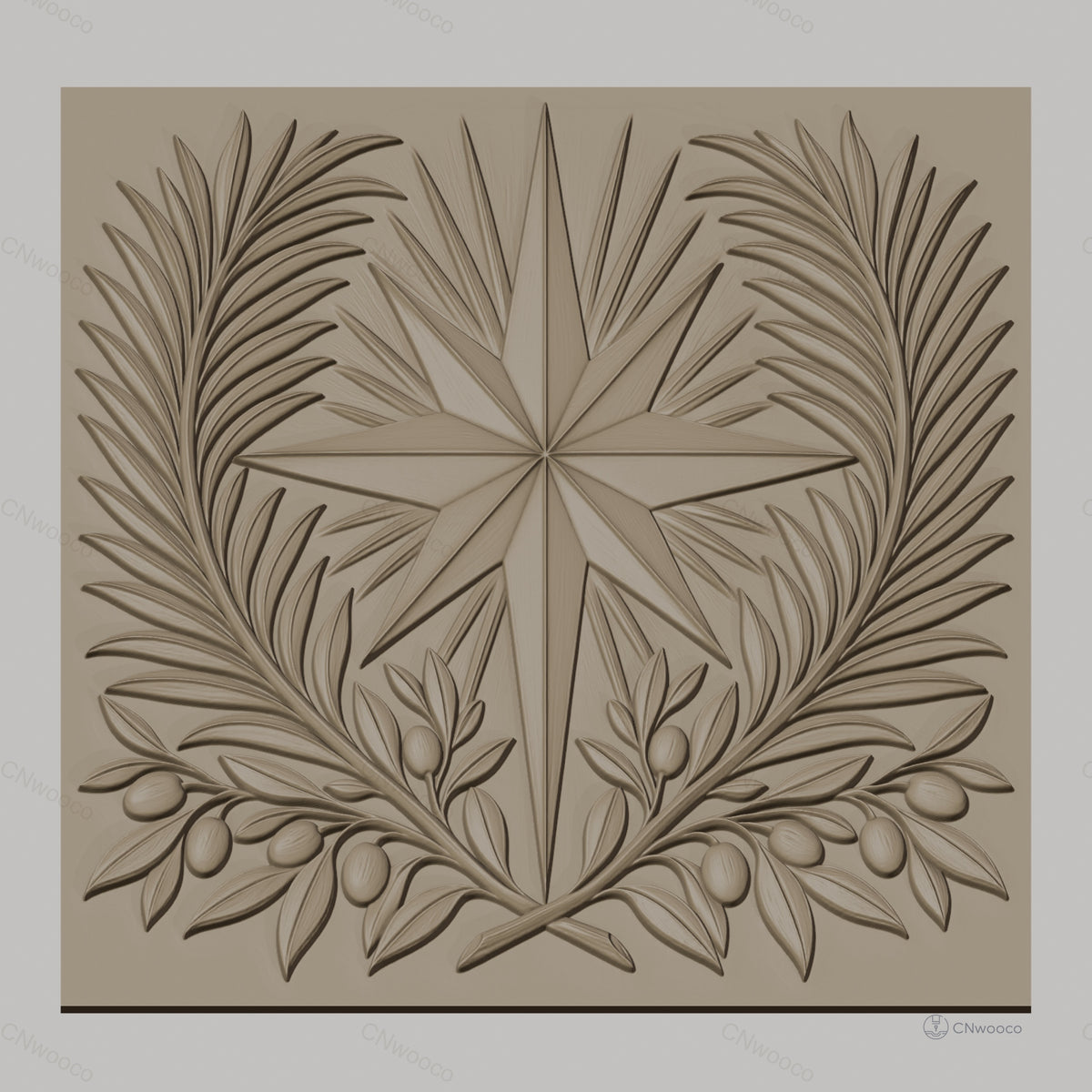 Fichier CNC & impression 3D étoile et branches d'olivier, décoration relief STL haute qualité relief STL