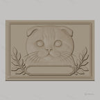 Fichier CNC & impression 3D chat Scottish Fold, visage mignon avec feuilles décoratives, haute qualité relief STL