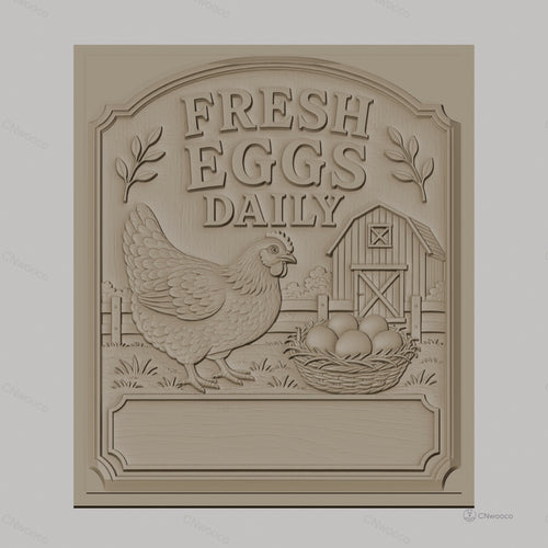 Fichier CNC & impression 3D poule, panier d'œufs, ferme, haute qualité relief STL