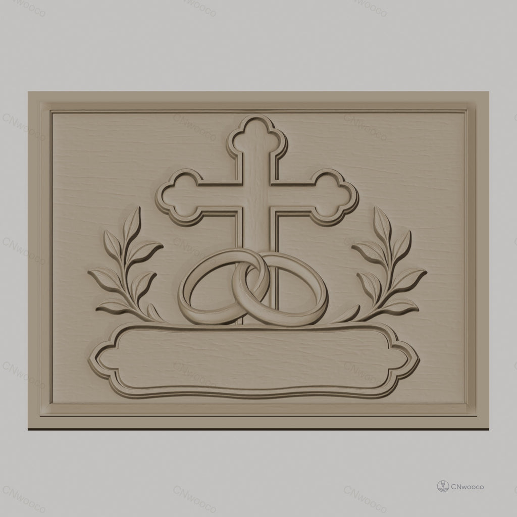 Fichier CNC & impression 3D mariage, bagues entrelacées, croix et feuillage, haute qualité relief STL