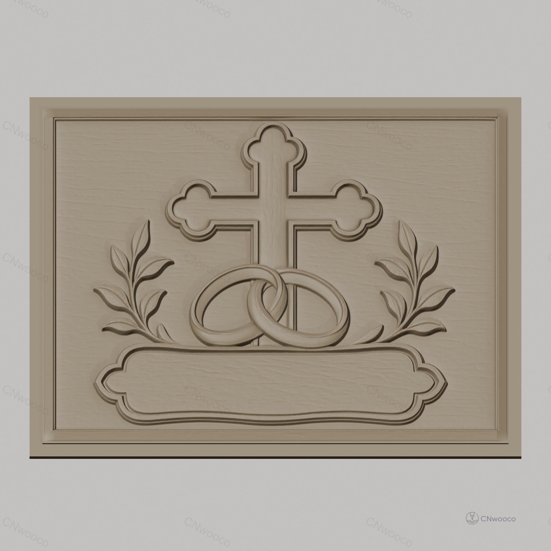Fichier CNC & impression 3D mariage, bagues entrelacées, croix et feuillage, haute qualité relief STL