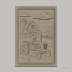 Fichier CNC & impression 3D ferme avec tracteur et grange, paysage champêtre, haute qualité relief STL