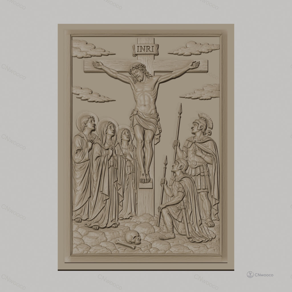 Fichier CNC & impression 3D crucifixion de Jésus, personnages religieux et soldats romains, haute qualité relief STL