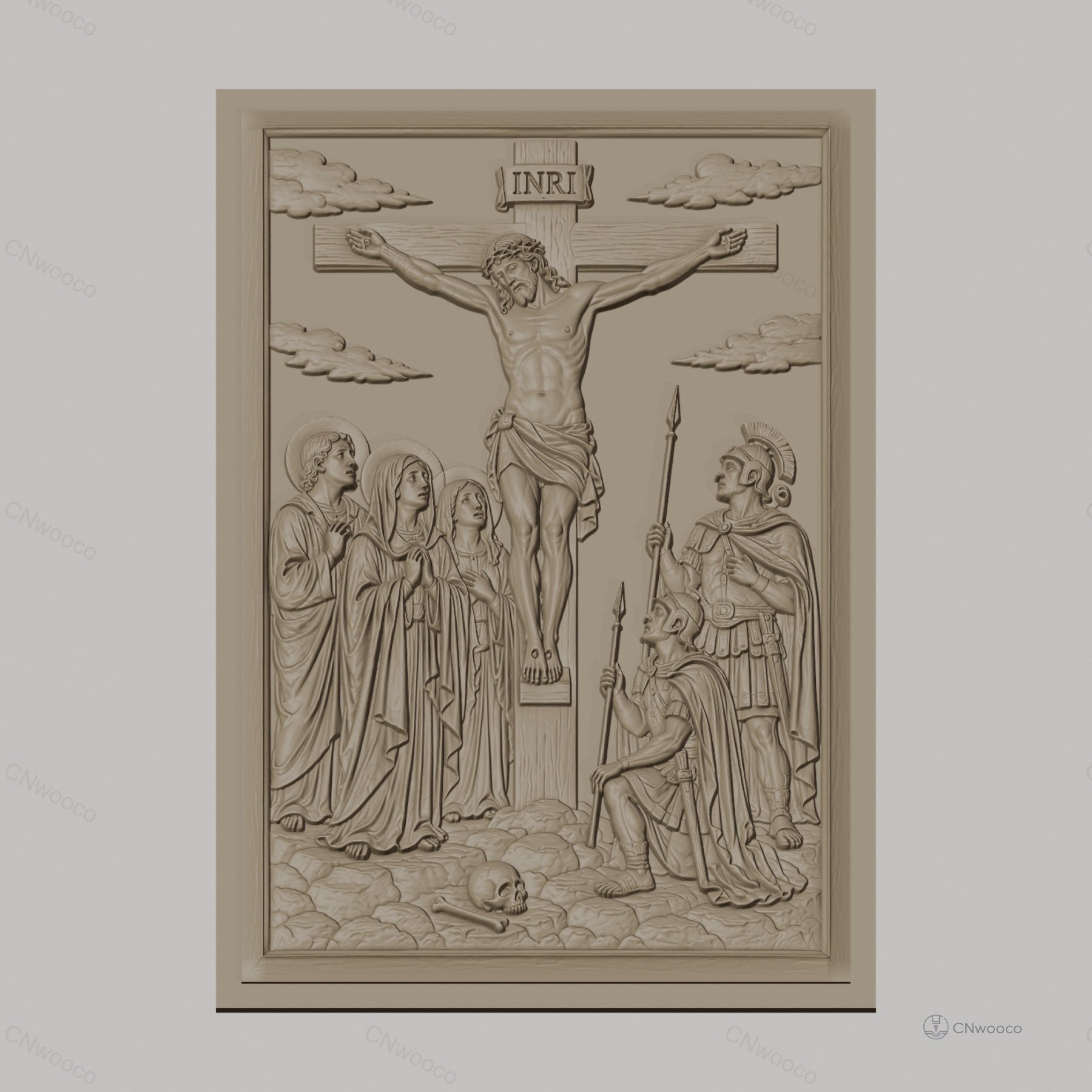 Fichier CNC & impression 3D crucifixion de Jésus, personnages religieux et soldats romains, haute qualité relief STL