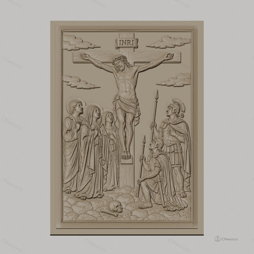 Fichier CNC & impression 3D crucifixion de Jésus, personnages religieux et soldats romains, haute qualité relief STL