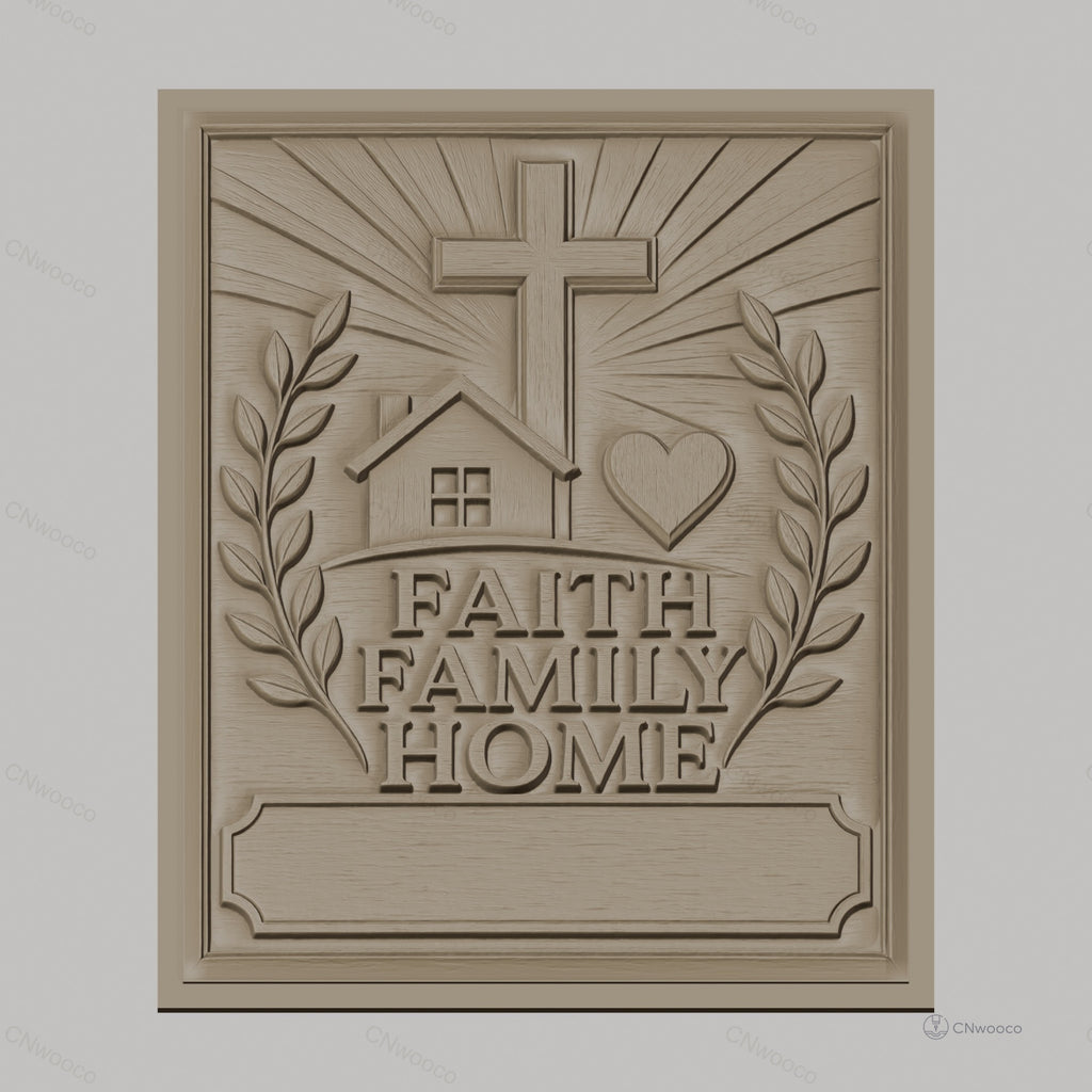 Fichier CNC & impression 3D foi, famille, maison avec croix et coeur, haute qualité relief STL
