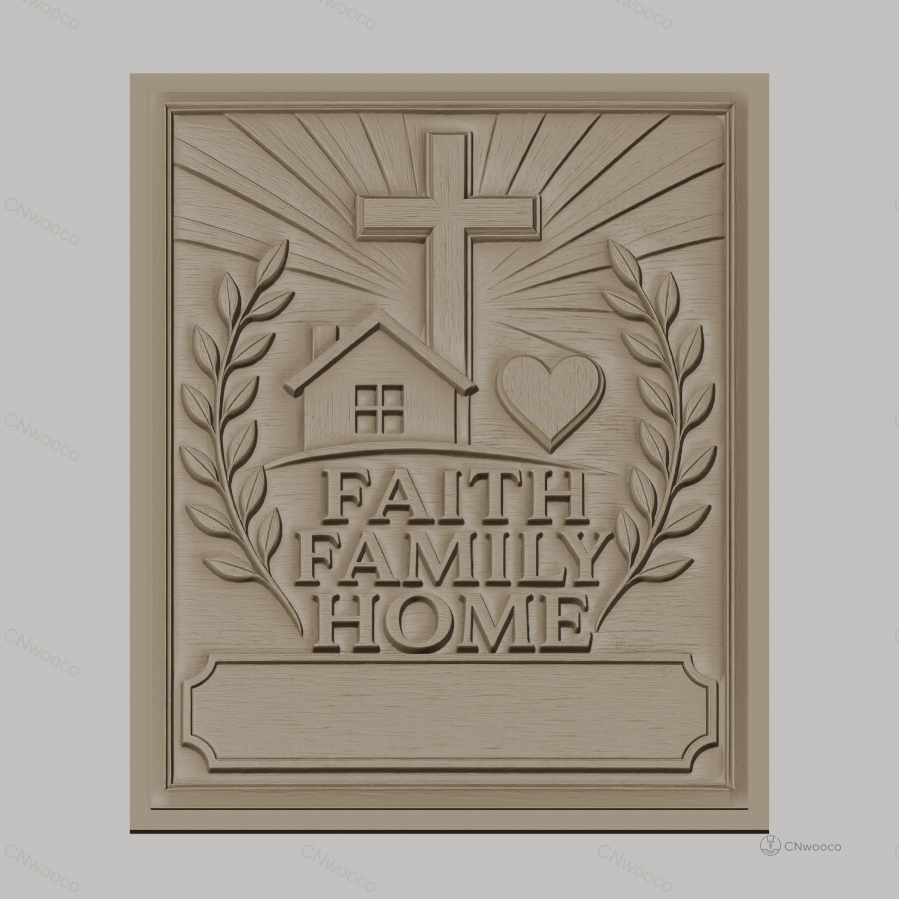 Fichier CNC & impression 3D foi, famille, maison avec croix et coeur, haute qualité relief STL