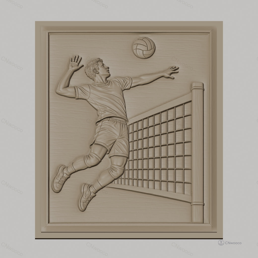 Fichier CNC & impression 3D Volleyball homme saut et filet haute qualité relief STL