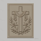Fichier CNC & impression 3D Croix religieuse avec fleurs et drapé, haute qualité relief STL