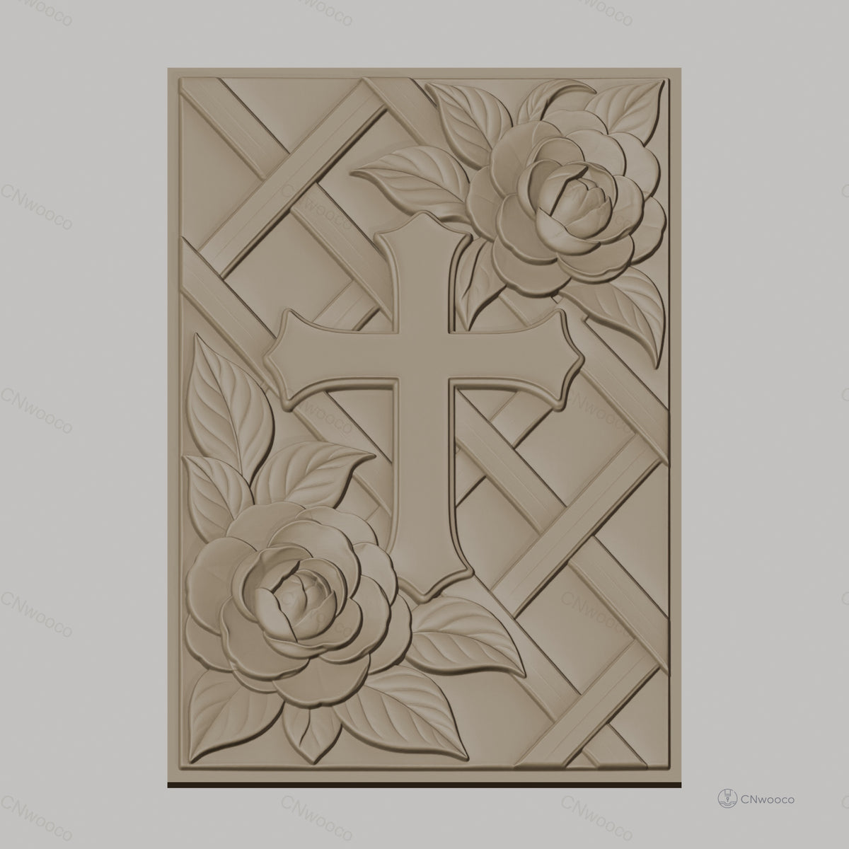 Fichier CNC & impression 3D Croix et roses avec motif treillis, haute qualité relief STL