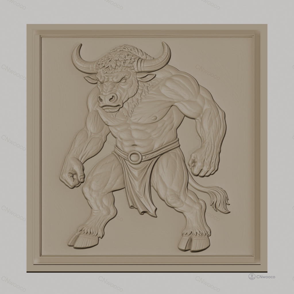 Fichier CNC & impression 3D Minotaure musclé, relief bas relief animal mythologique, haute qualité relief STL