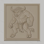 Fichier CNC & impression 3D Minotaure musclé, relief bas relief animal mythologique, haute qualité relief STL