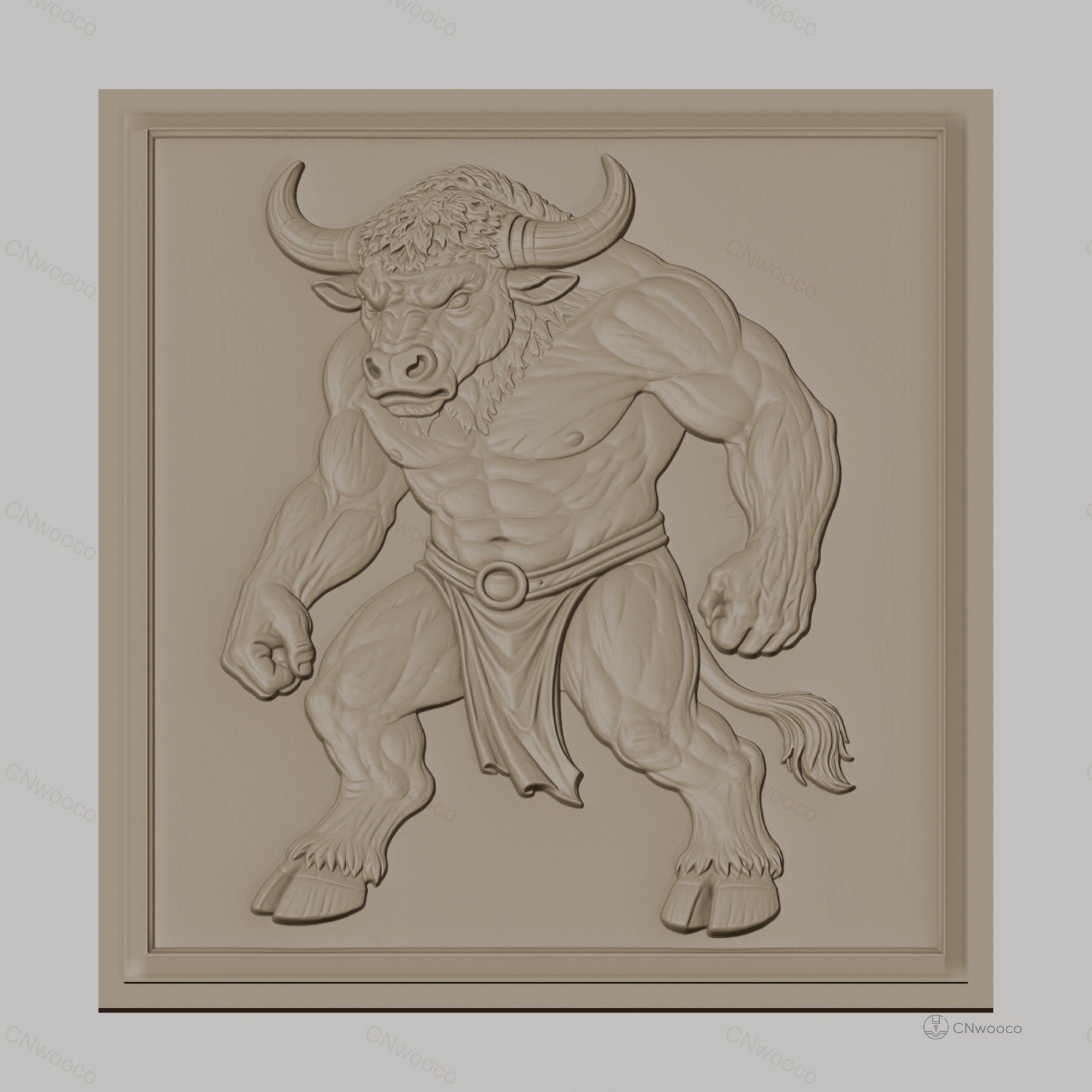 Fichier CNC & impression 3D Minotaure musclé, relief bas relief animal mythologique, haute qualité relief STL