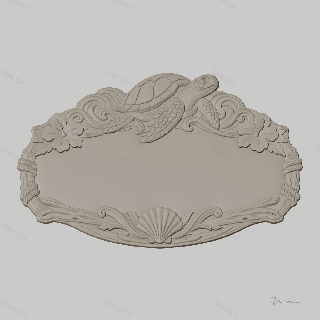 Fichier CNC & impression 3D enseigne décorative tortue marine et coquillages, STL très haute qualité