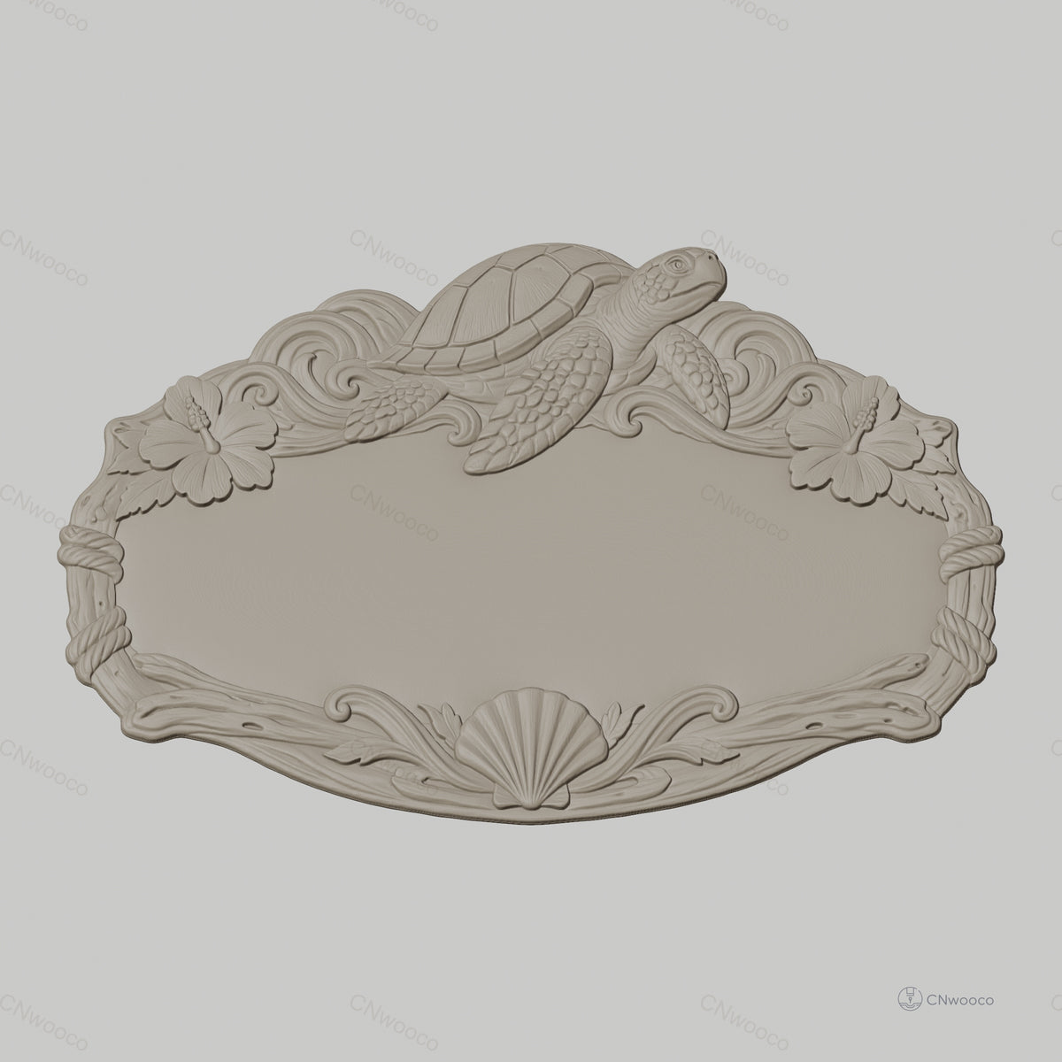 Fichier CNC & impression 3D enseigne décorative tortue marine et coquillages, STL très haute qualité